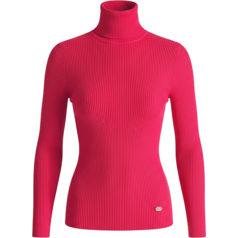 LAUREN RALPH LAUREL LRL BLACK LABEL Red Ribbed Knit Turtleneck Sweater Top nylon